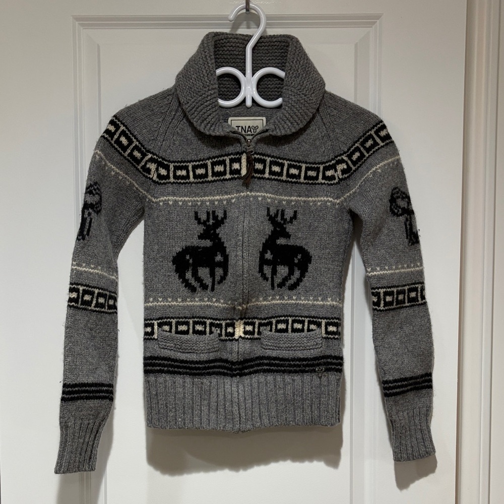 TNA Charcoal and Black Zip-Up Sweater - medium but fits small